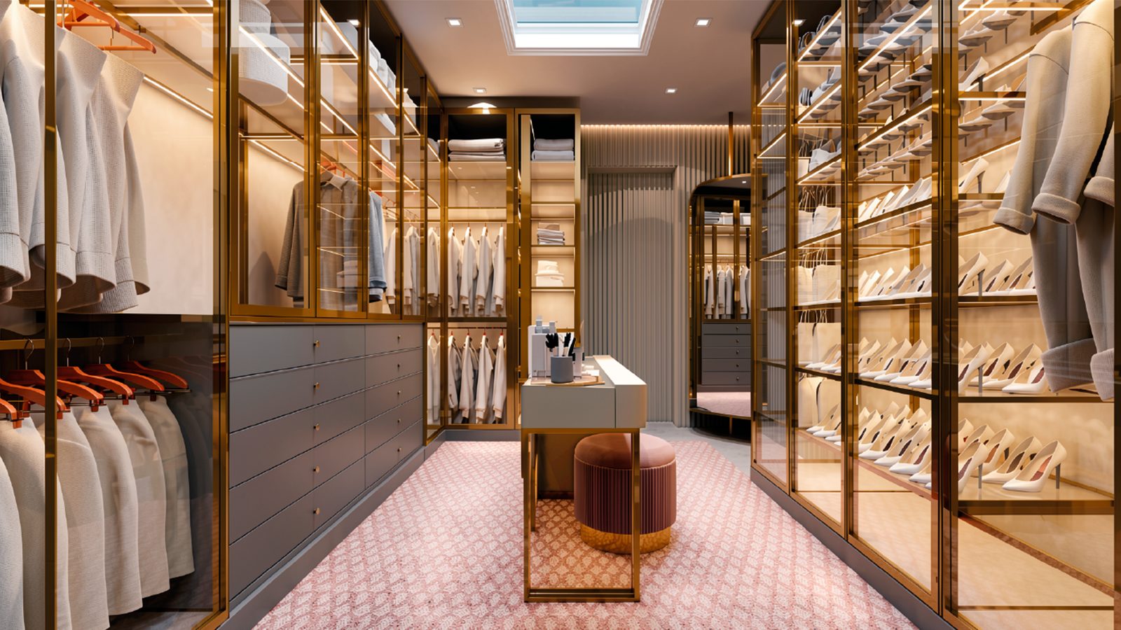 Closet planejado em vidro e metal