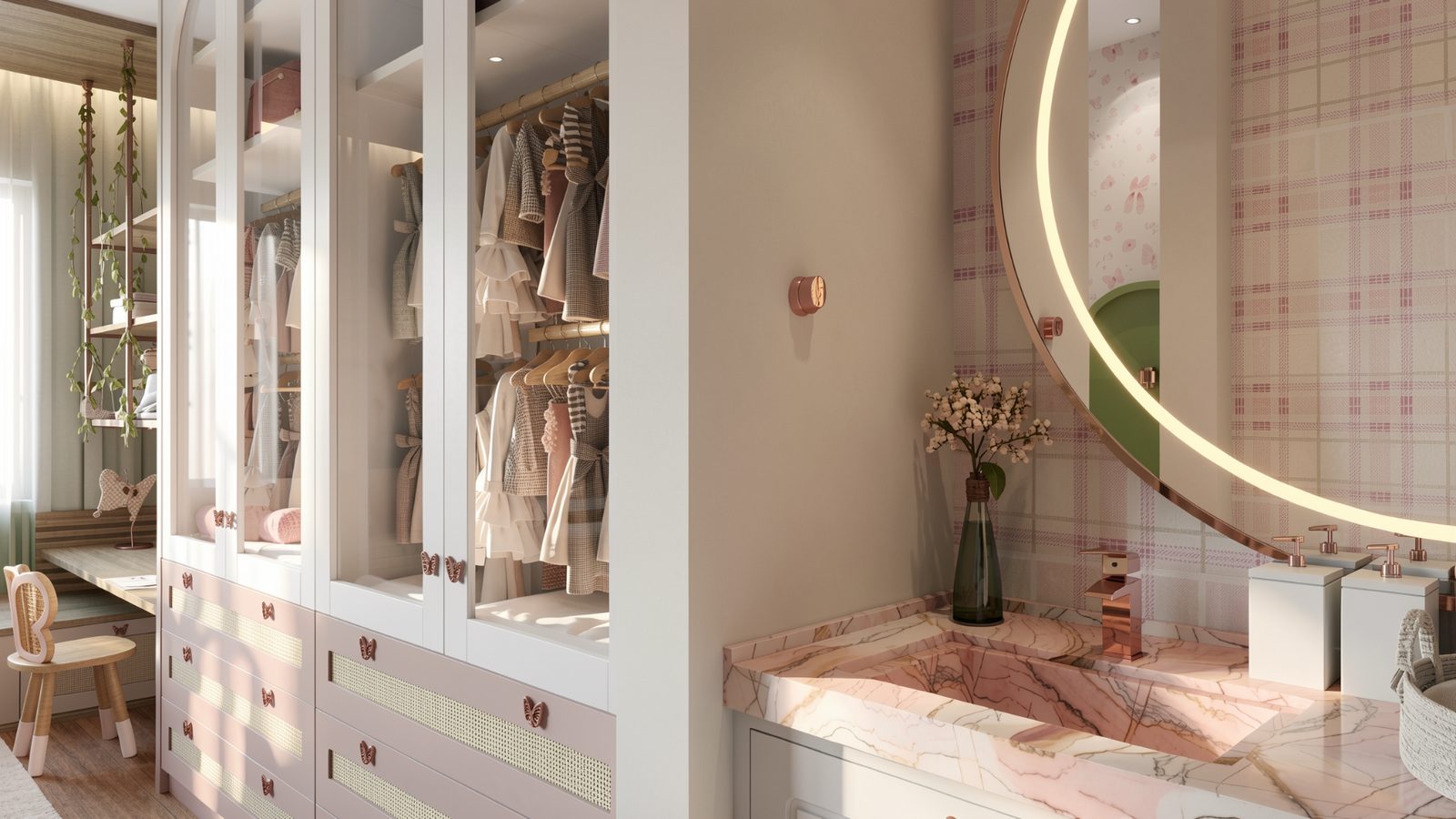 Closet infantil planejado com penteadeira