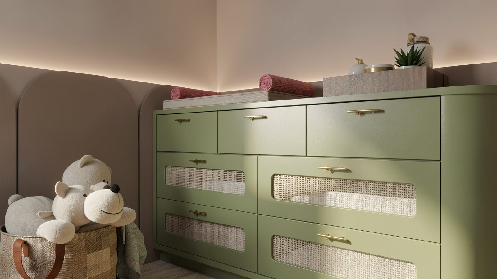 Cômoda infantil planejada em tom verde